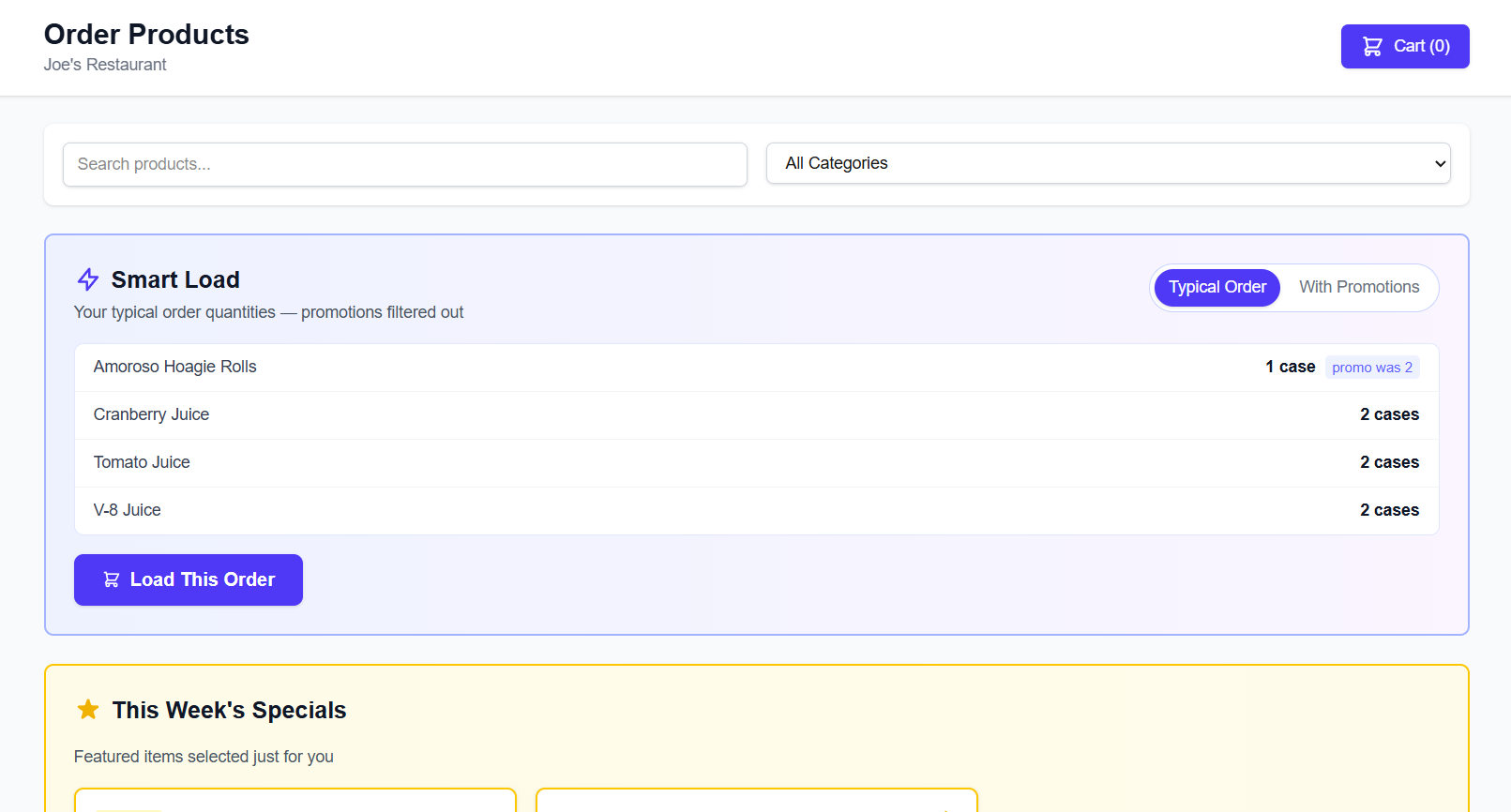 Customer order page